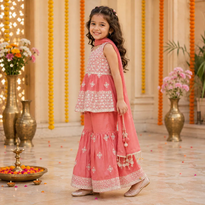 Onion Kurti with Sharara Set for Girls