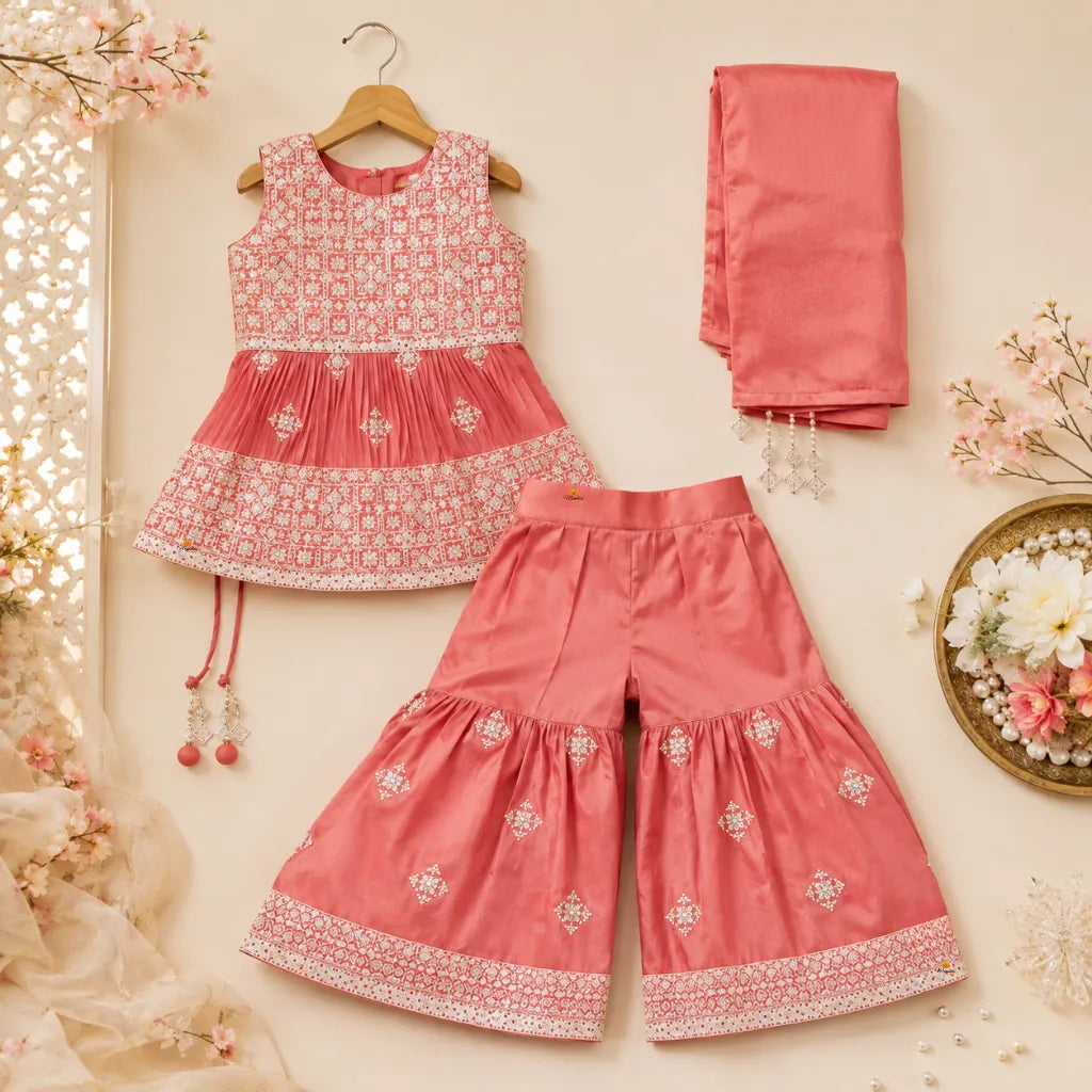 Onion Kurti with Sharara Set for Girls