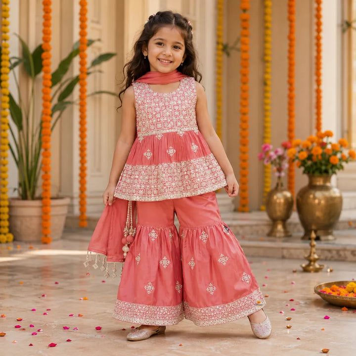 Onion Kurti with Sharara Set for Girls