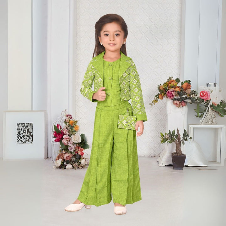 Rani Green Palazzo Western Set with Embroidered Jacket