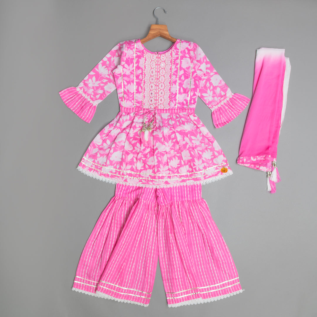 Bell Sleeves Floral Girls Palazzo Suit