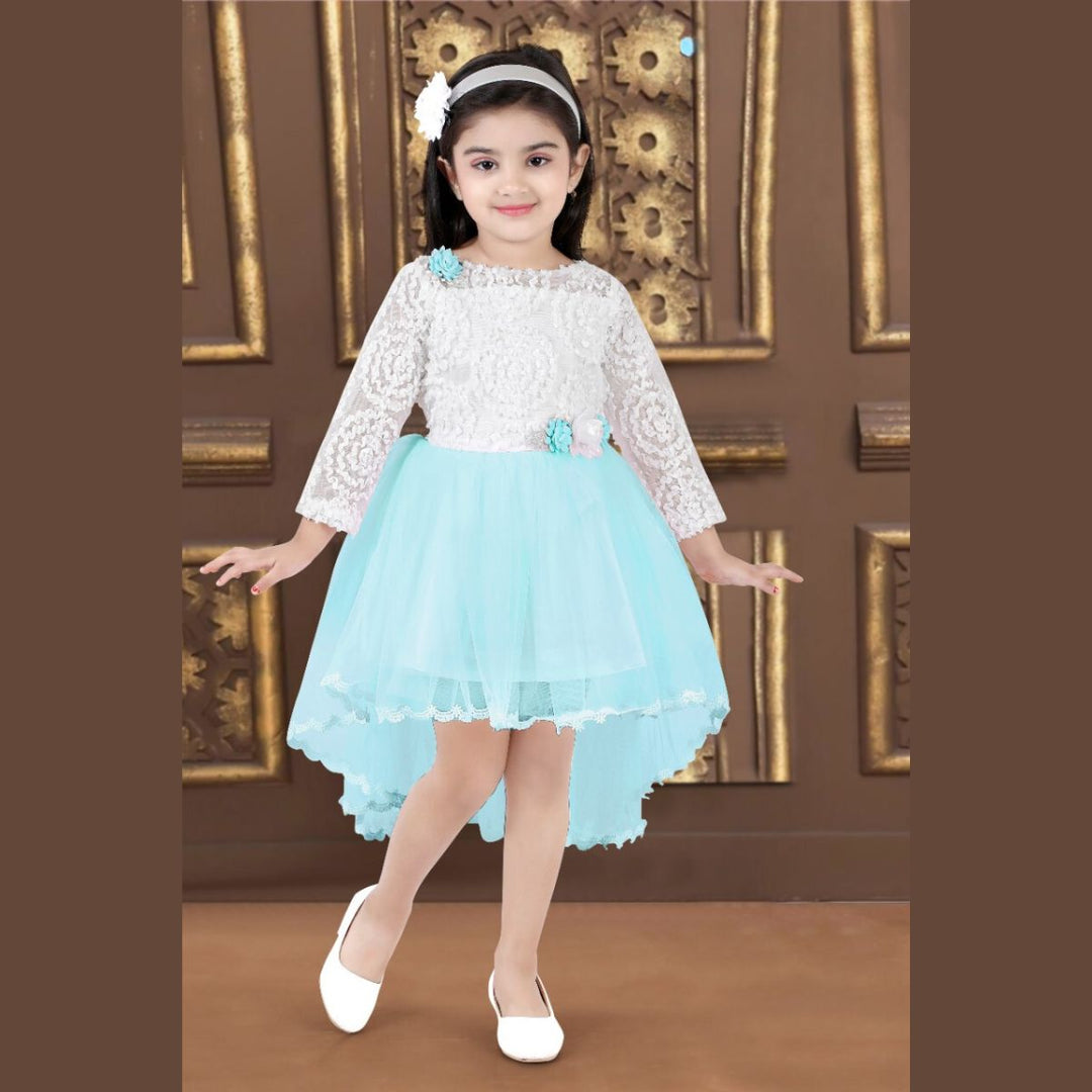 Turquoise High Low Girls Frock Front 