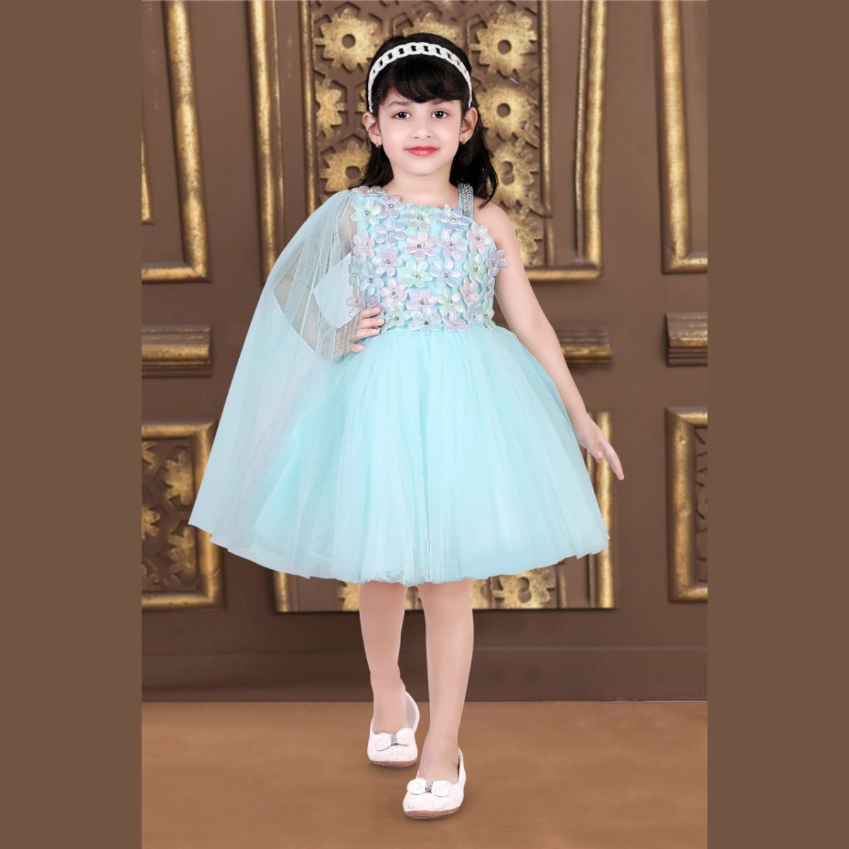 Buy Floral Embossed Net Girls Frock – Mumkins