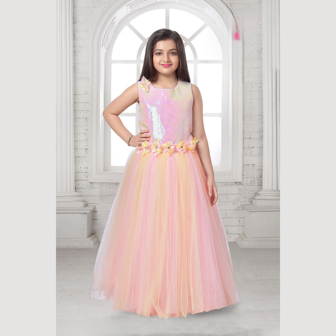 Pink Sequin Girls Gown Front 