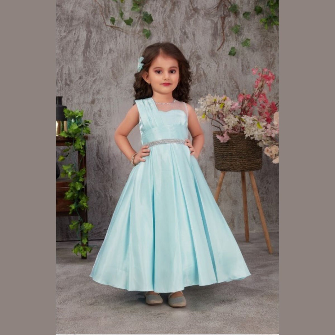 Sea Green Long Girlish Gown Front 