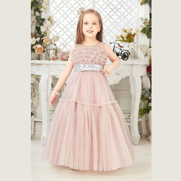Onion Long Glittery Net Girls Gown Front 