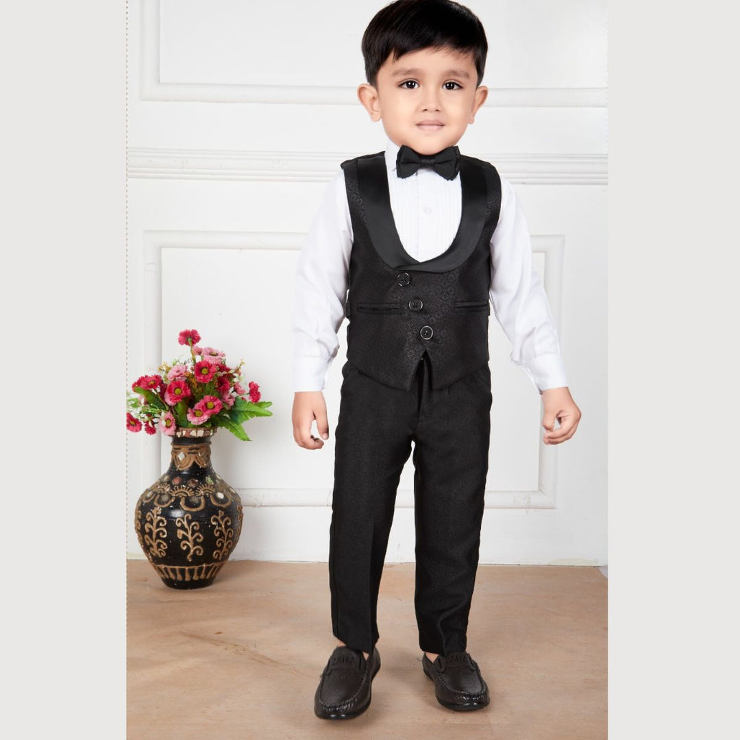 Black Party Wear Dress for Boys with Bow Tie Front 