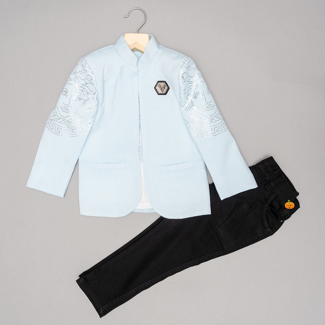 Sky Blue Party Wear Suit for Boys Front 