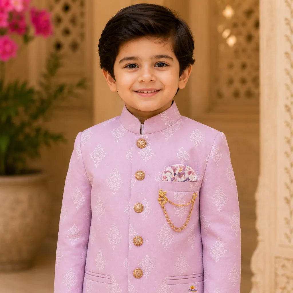Peach Damask Printed Jodhpuri Suit for Boys