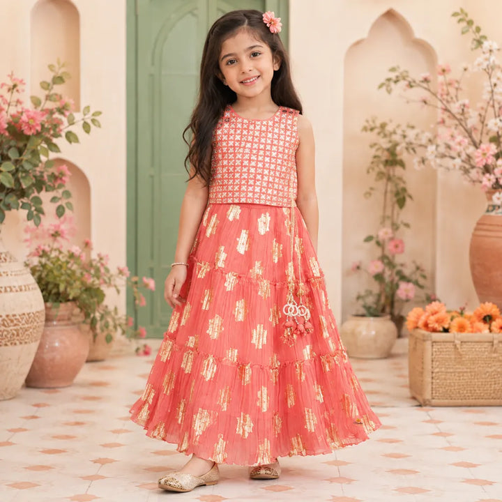 Peach Embroidered Girls Lehenga Choli
