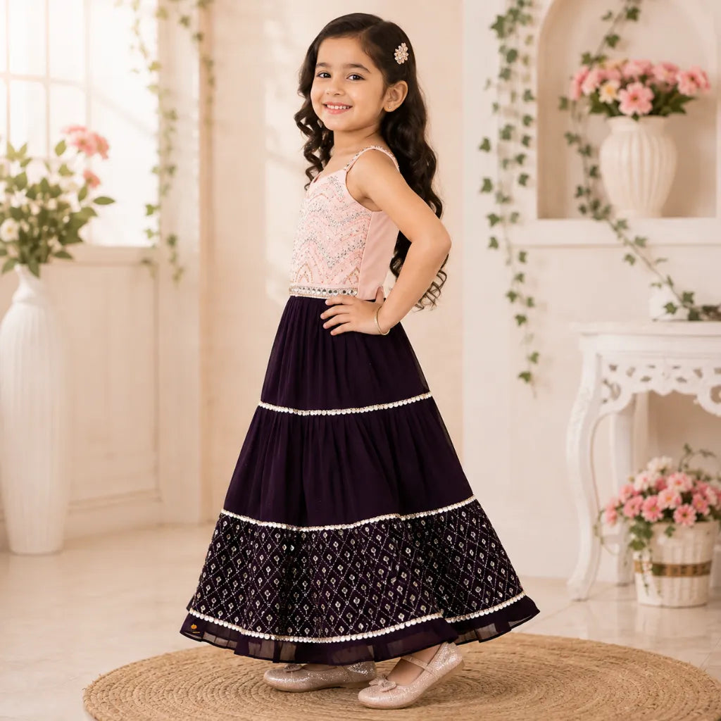 Peach Sequin Embroidered Girls Lehenga Choli
