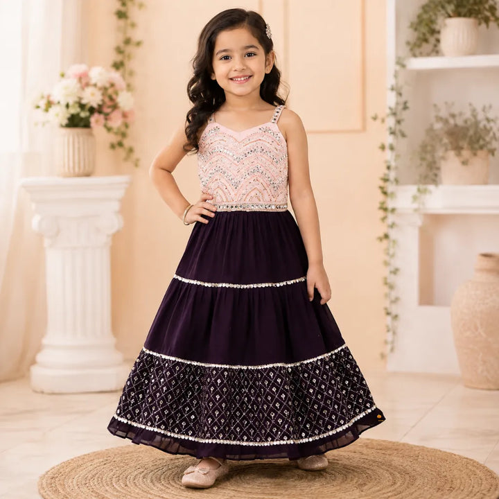 Peach Sequin Embroidered Girls Lehenga Choli