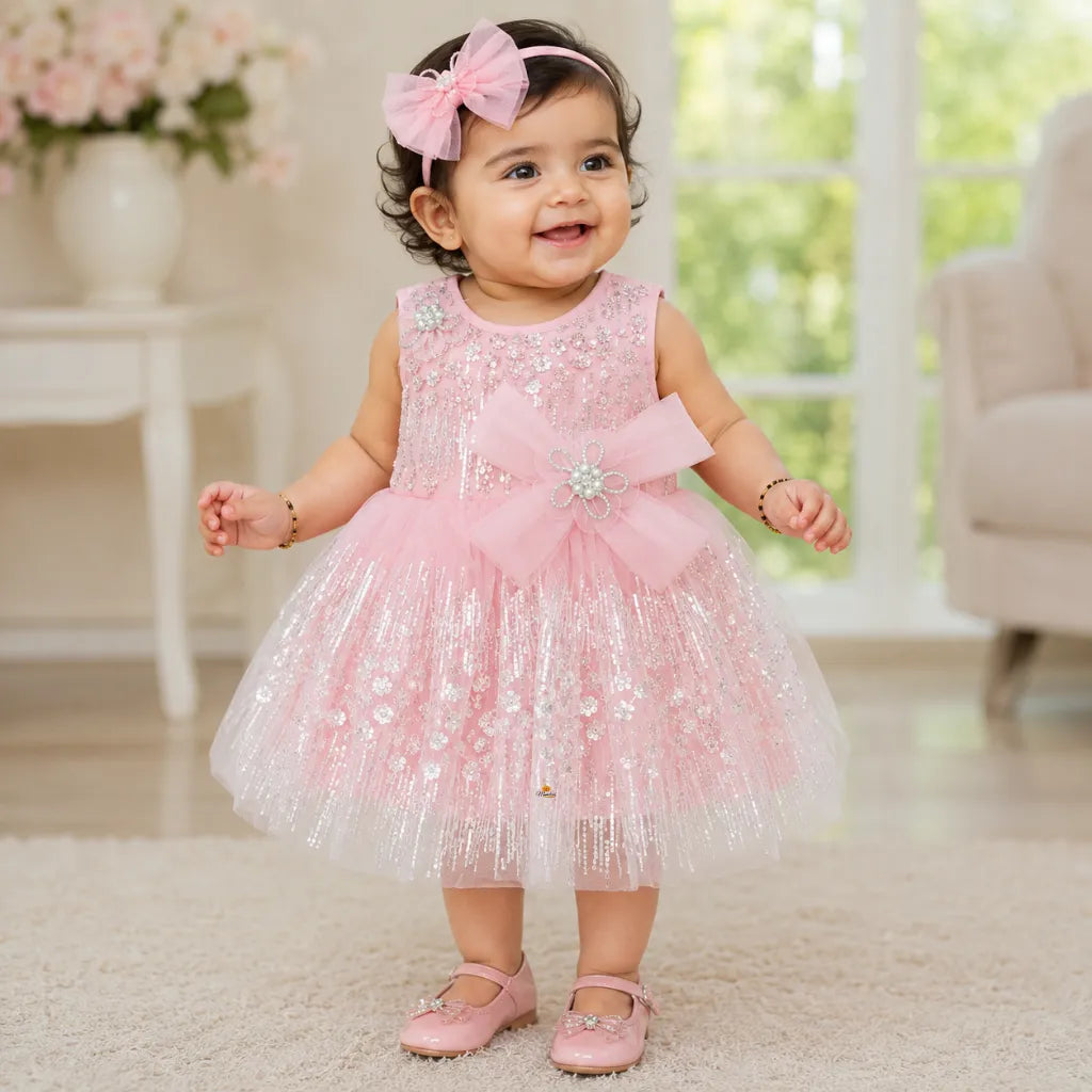 Pink Sleeveless Sequin Frock for Girls