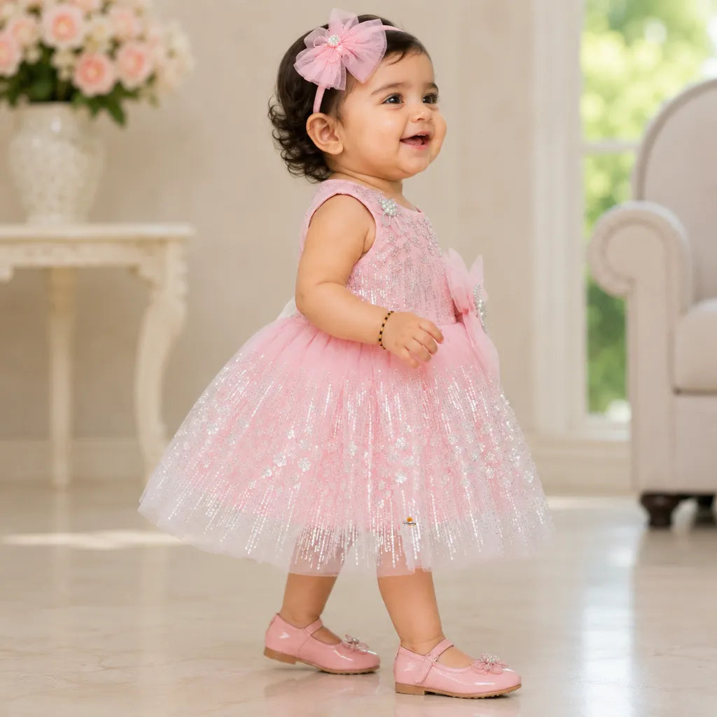 Pink Sleeveless Sequin Frock for Girls