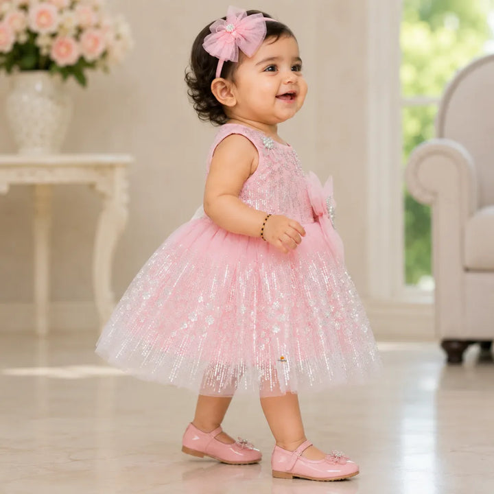 Pink Sleeveless Sequin Frock for Girls