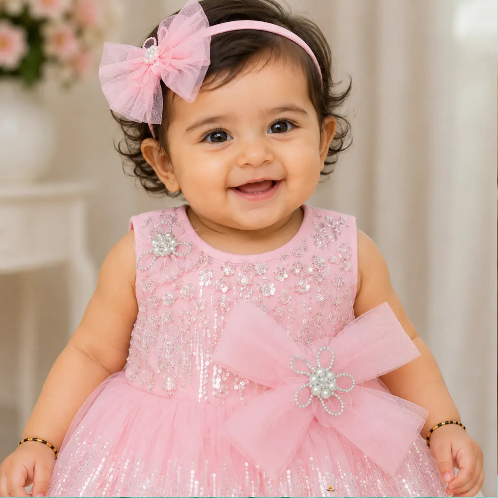 Pink Sleeveless Sequin Frock for Girls