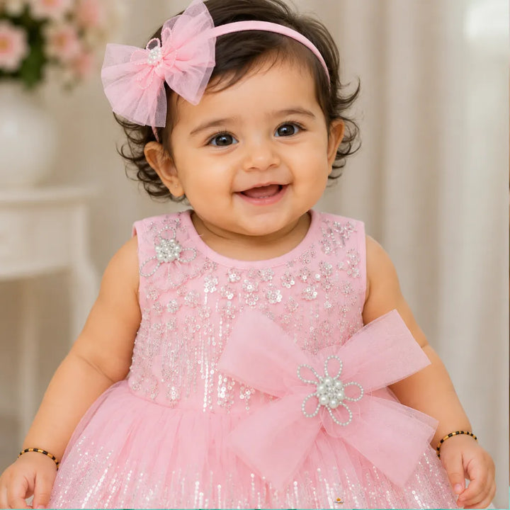 Pink Sleeveless Sequin Frock for Girls