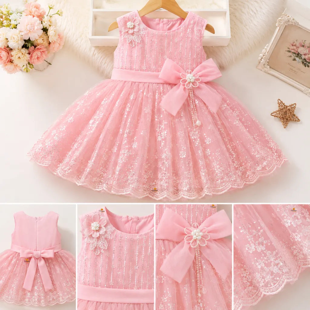 Pink Sleeveless Sequin Frock for Girls