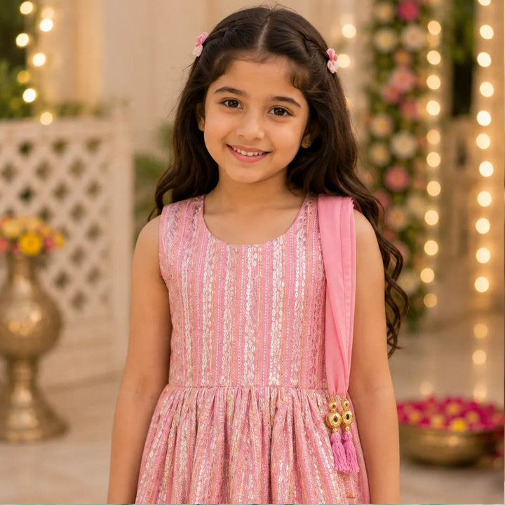 Pink & Pista Girls Dhoti Kurta Set