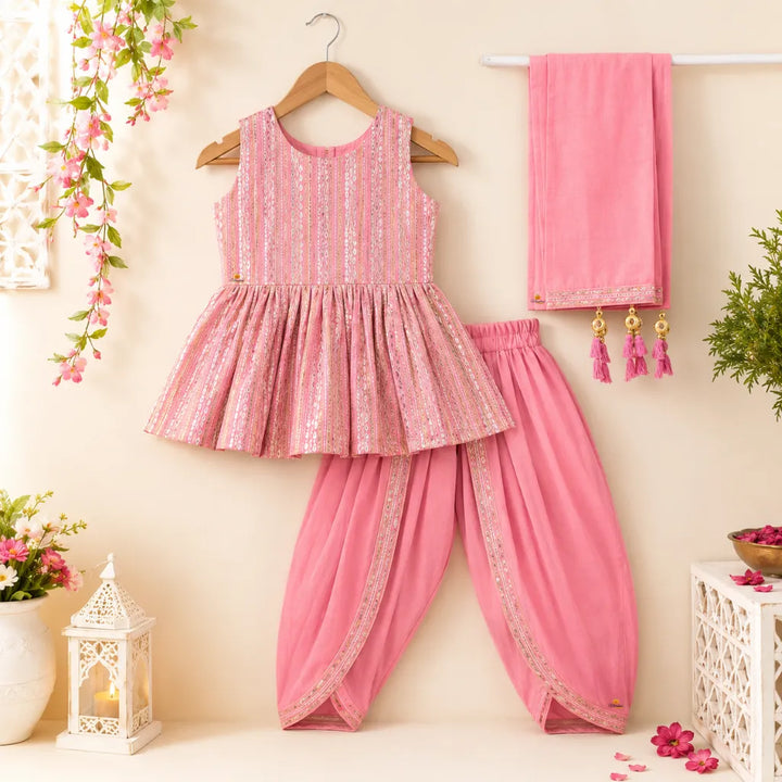 Pink & Pista Girls Dhoti Kurta Set