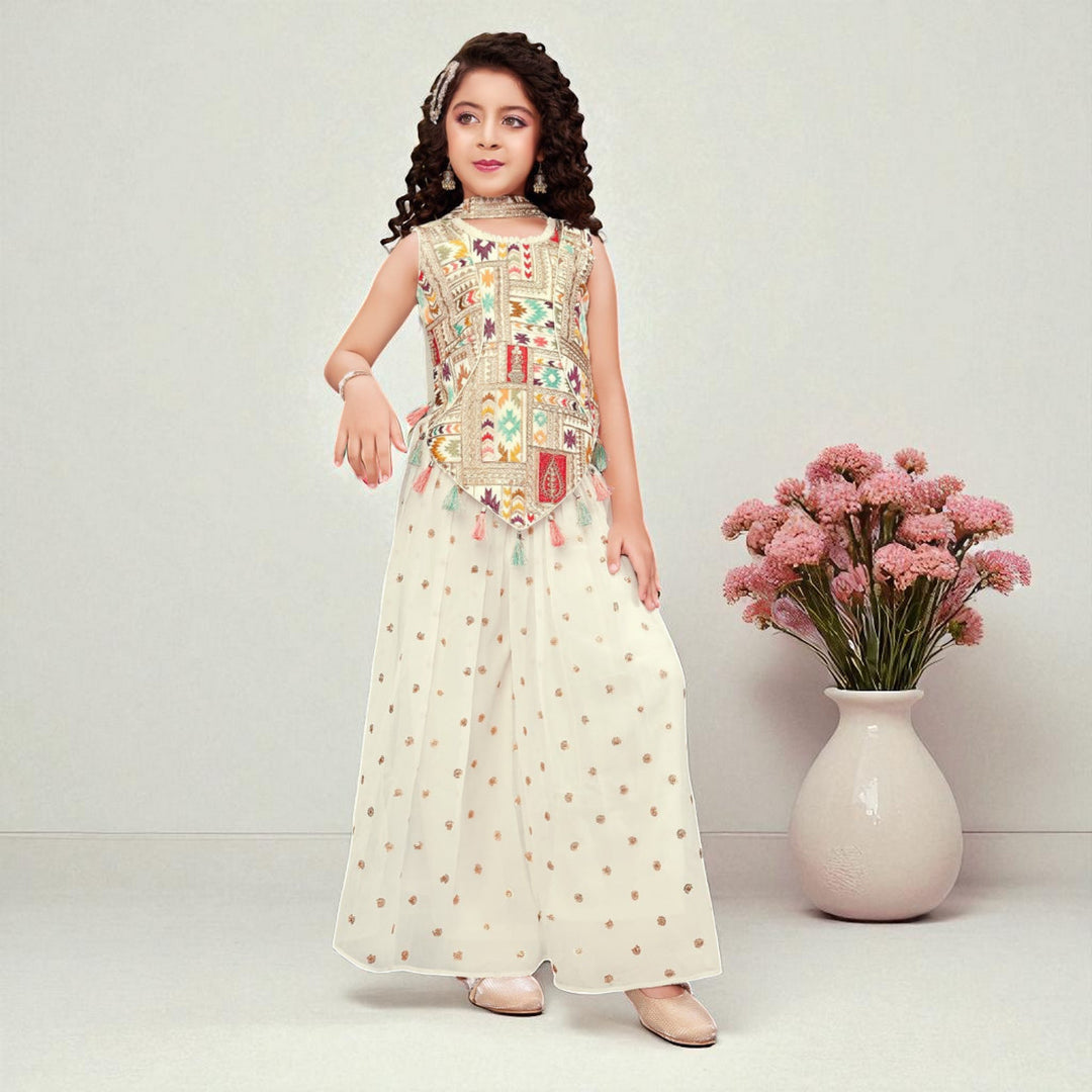 Embroidered Girls Palazzo Suit