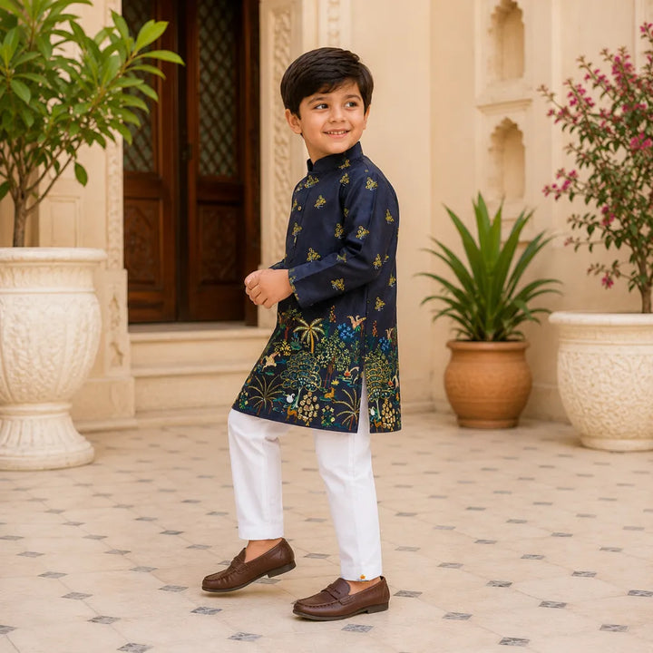 Boys Traditional Printed Kurta Pajama
