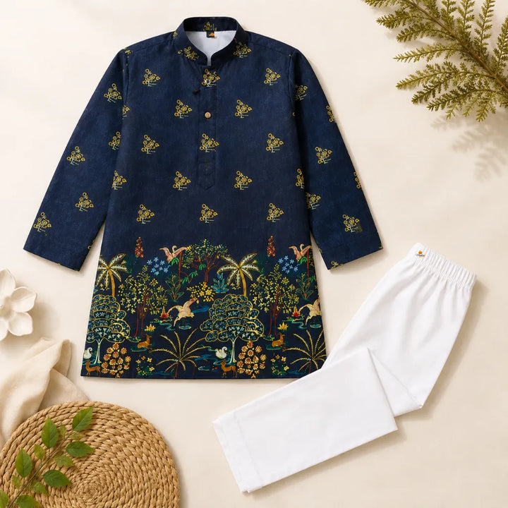 Boys Traditional Printed Kurta Pajama