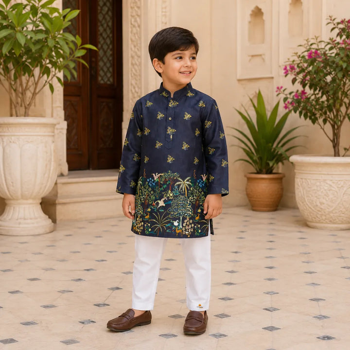 Boys Traditional Printed Kurta Pajama