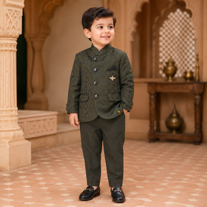 Blue & Green Floral Jodhpuri Suits for Boys