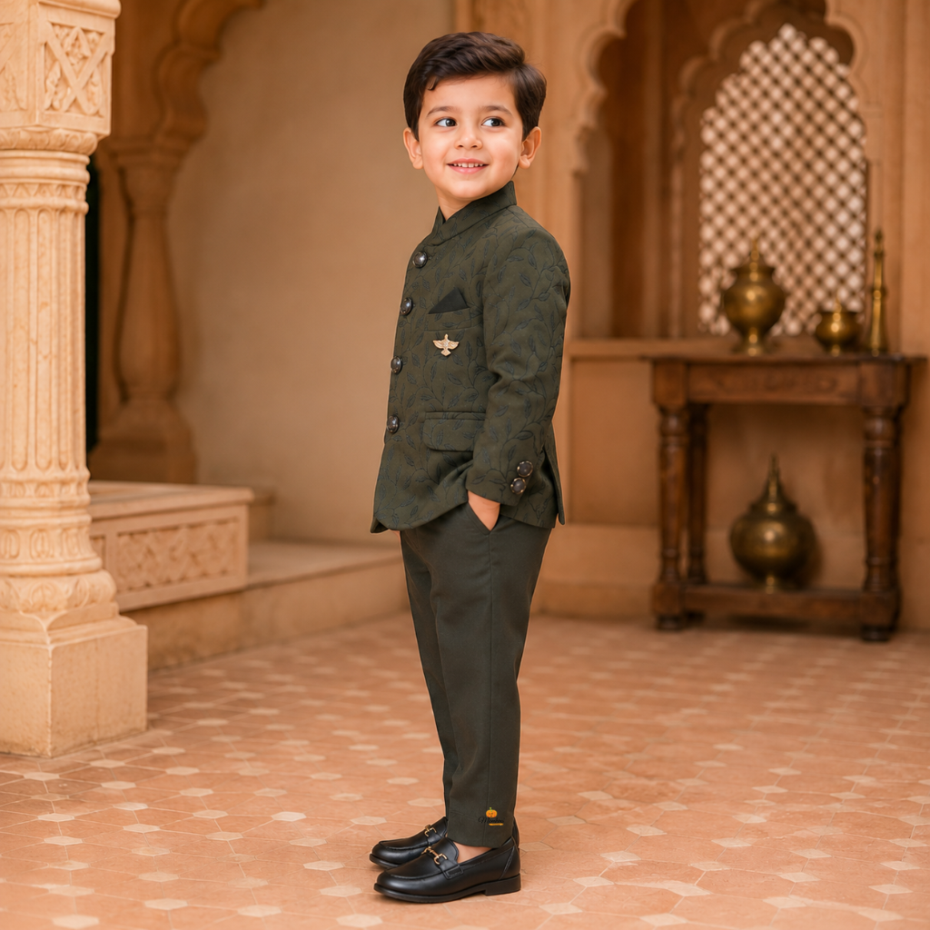 Blue & Green Floral Jodhpuri Suits for Boys