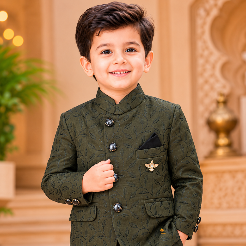 Blue & Green Floral Jodhpuri Suits for Boys