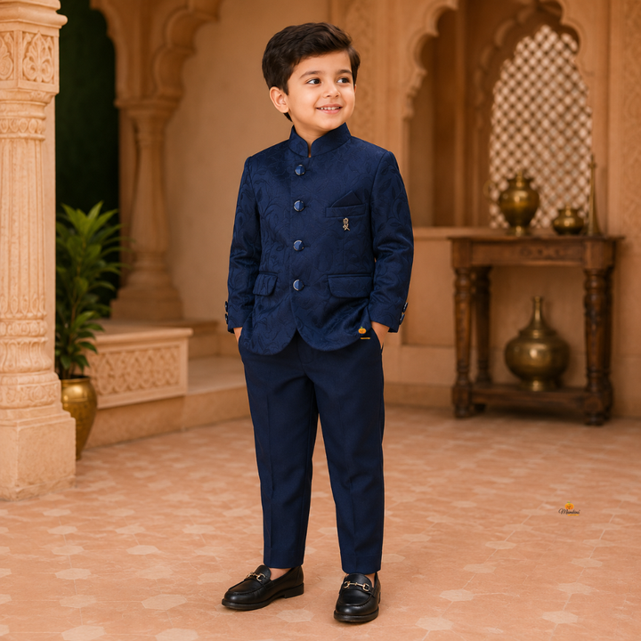 Blue & Green Floral Jodhpuri Suits for Boys