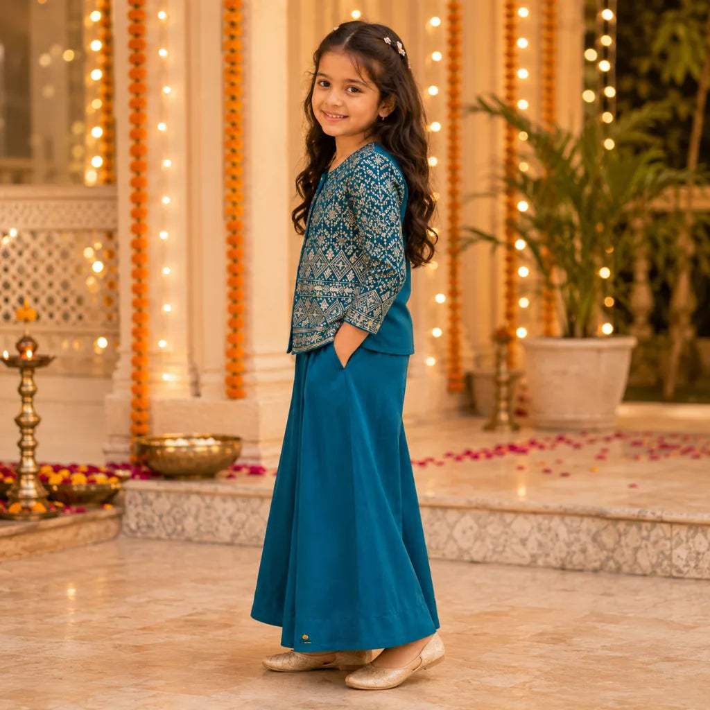 Rama Embroidered Girls Palazzo Suit