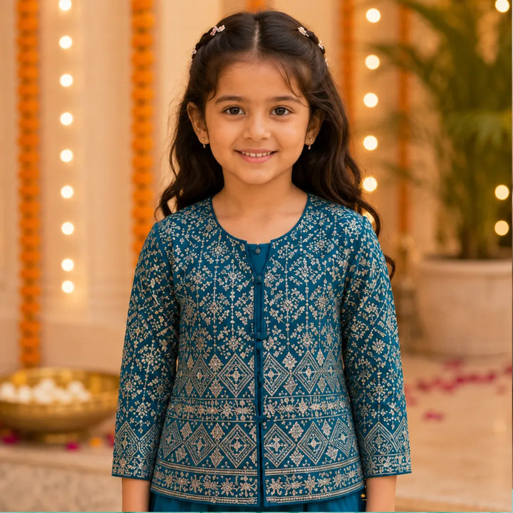Rama Embroidered Girls Palazzo Suit