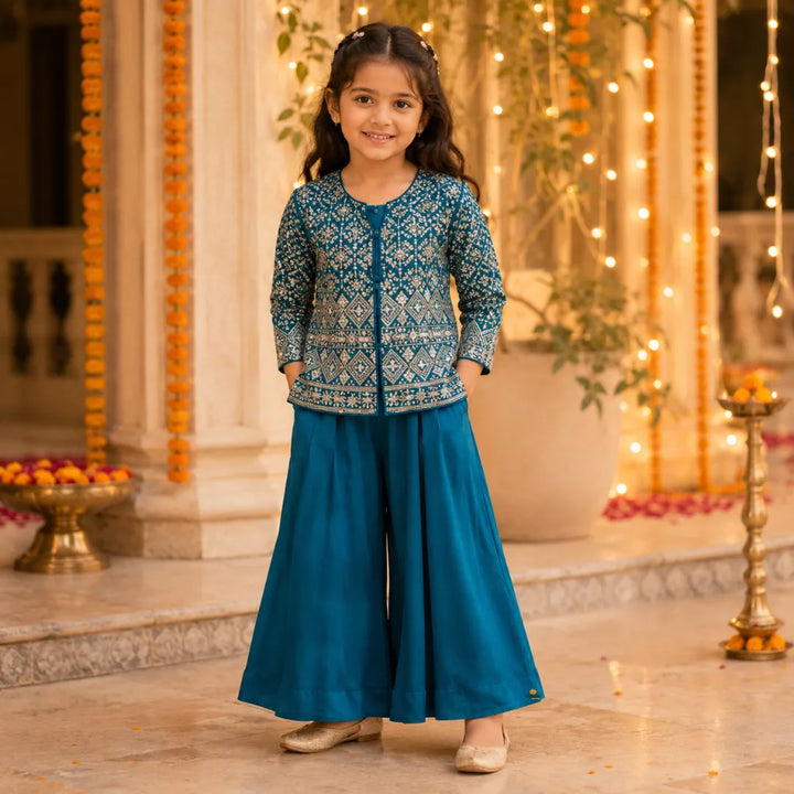 Rama Embroidered Girls Palazzo Suit