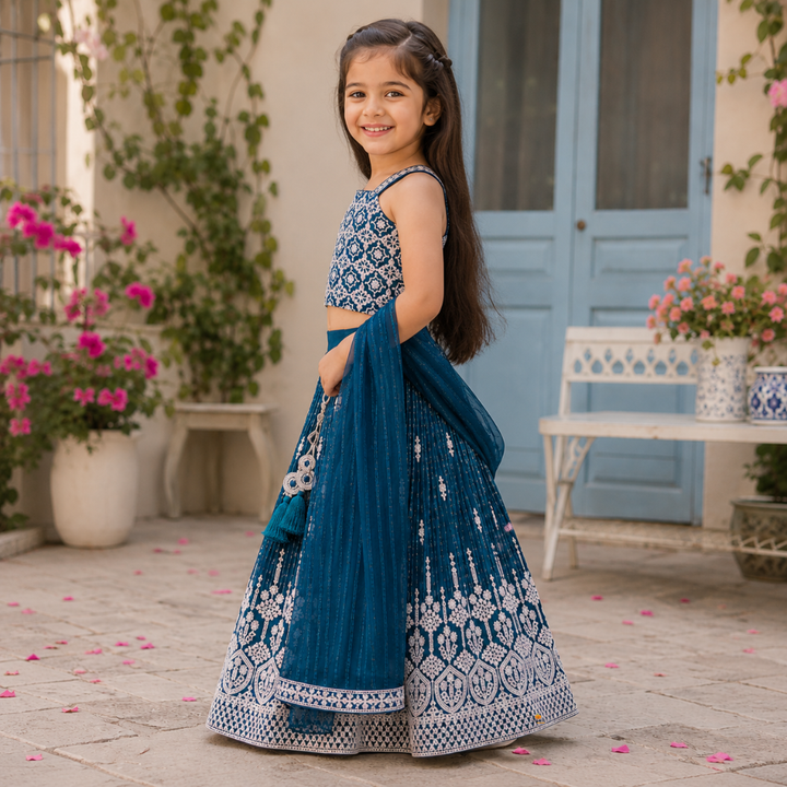 Rama Embroidered Lehenga Choli for Girls