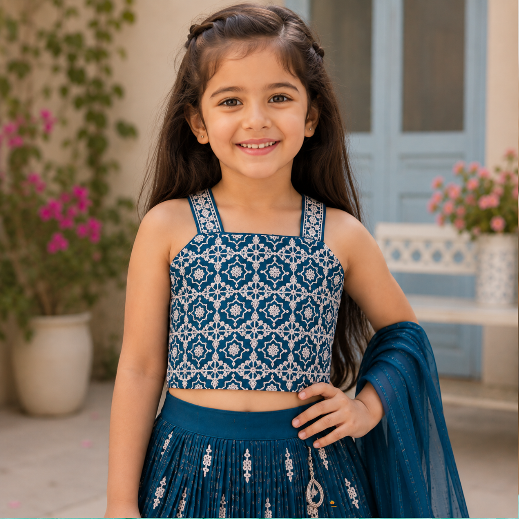 Rama Embroidered Lehenga Choli for Girls