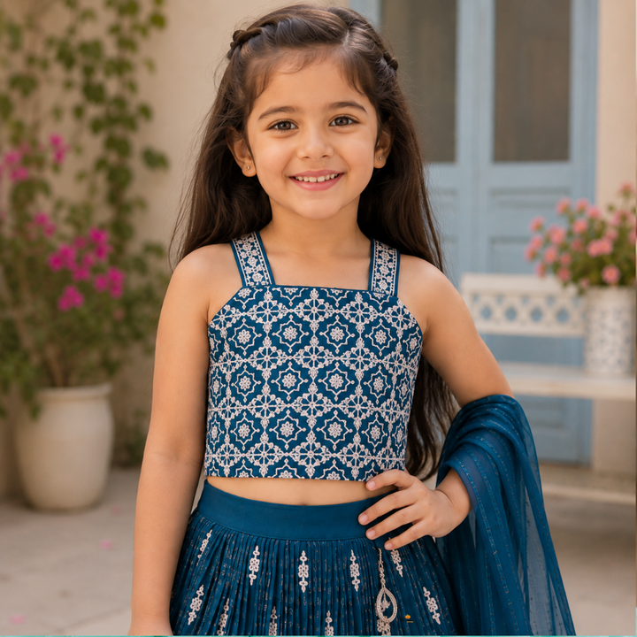 Rama Embroidered Lehenga Choli for Girls