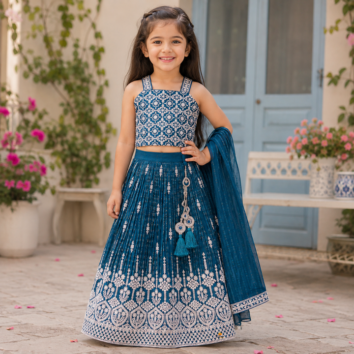 Rama Embroidered Lehenga Choli for Girls