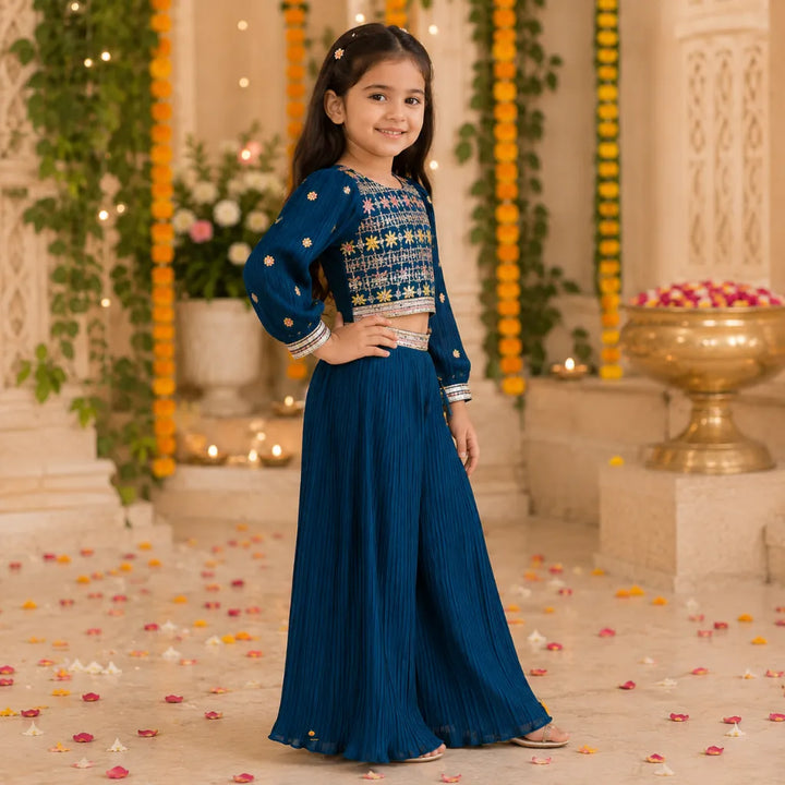 Rama Floral Embroidery Girls Palazzo Suit