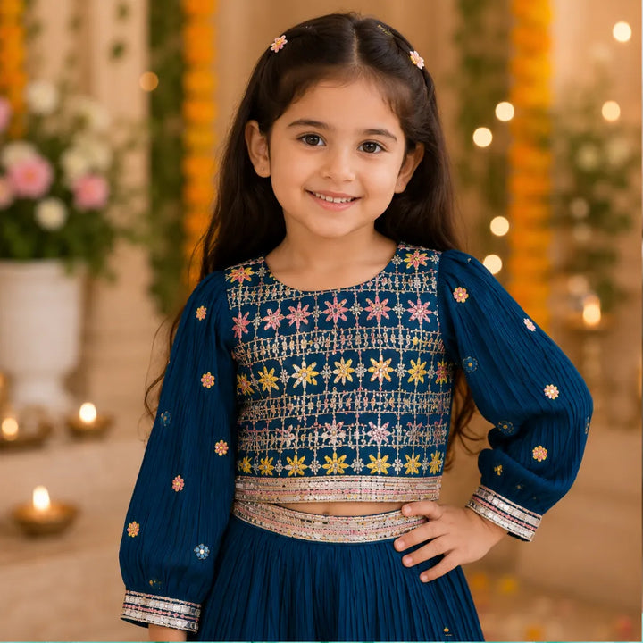 Rama Floral Embroidery Girls Palazzo Suit