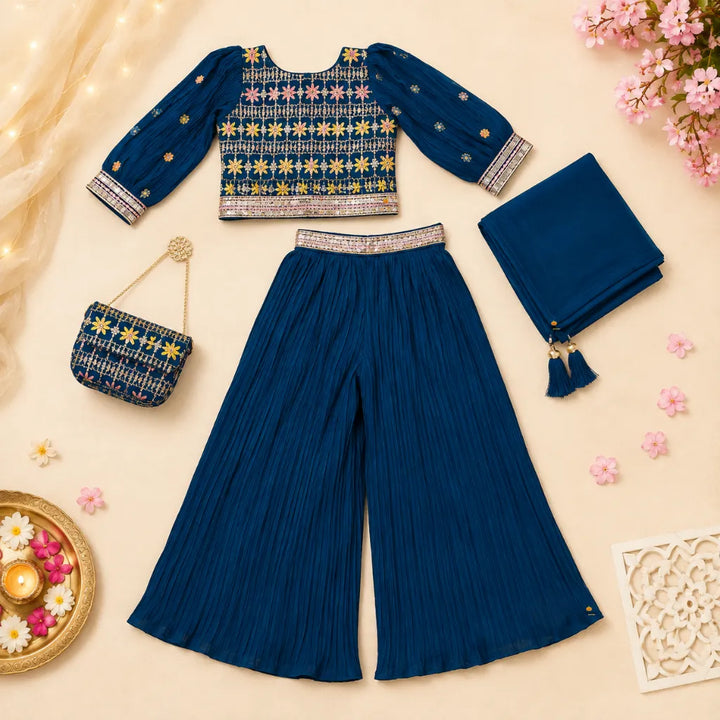 Rama Floral Embroidery Girls Palazzo Suit