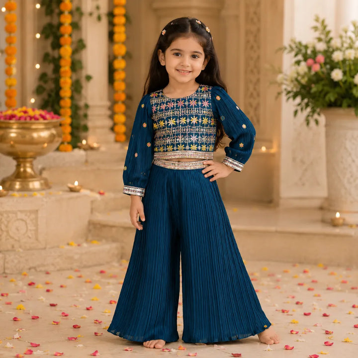 Rama Floral Embroidery Girls Palazzo Suit