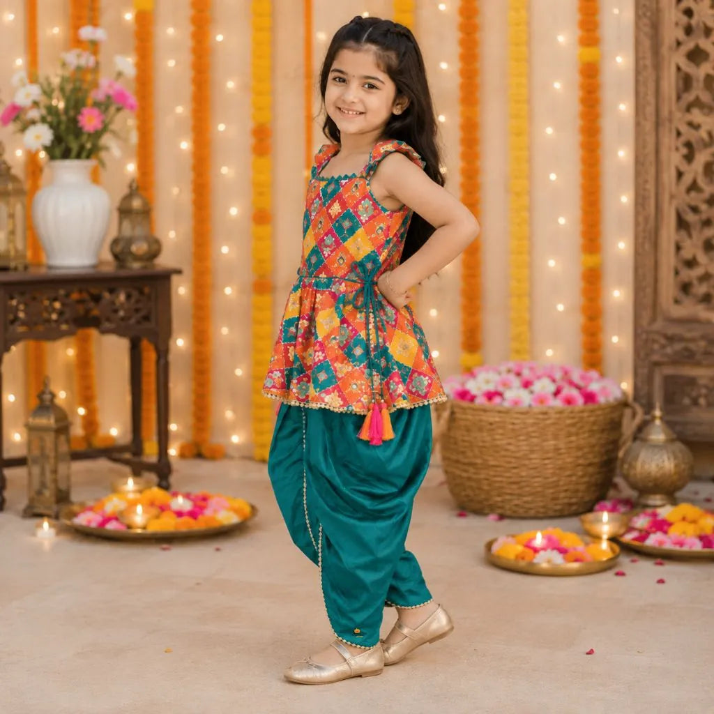Rama Printed Kurti with Dhoti Set