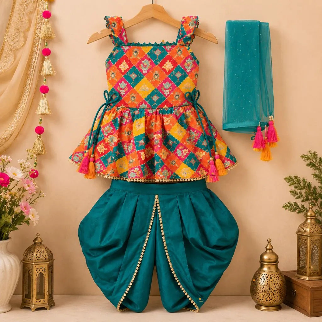 Rama Printed Kurti with Dhoti Set
