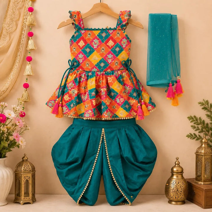 Rama Printed Kurti with Dhoti Set