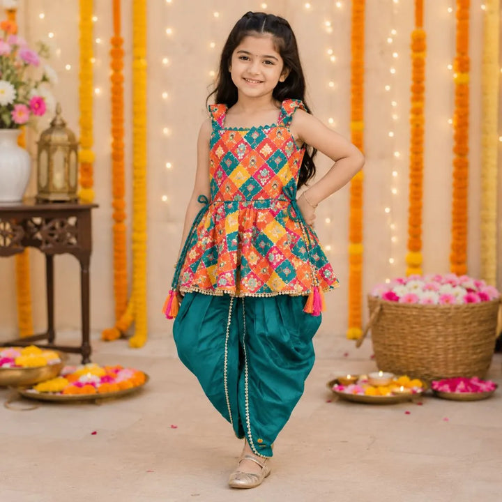 Rama Printed Kurti with Dhoti Set