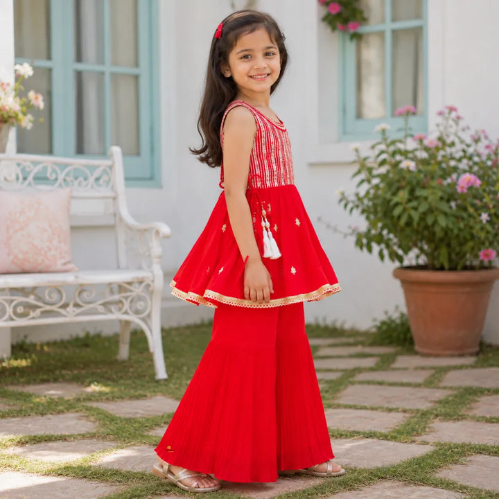 Rani & Yellow Girls Sharara Suit