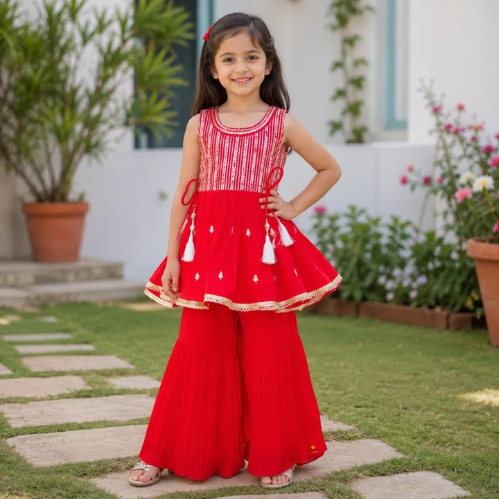 Rani & Yellow Girls Sharara Suit