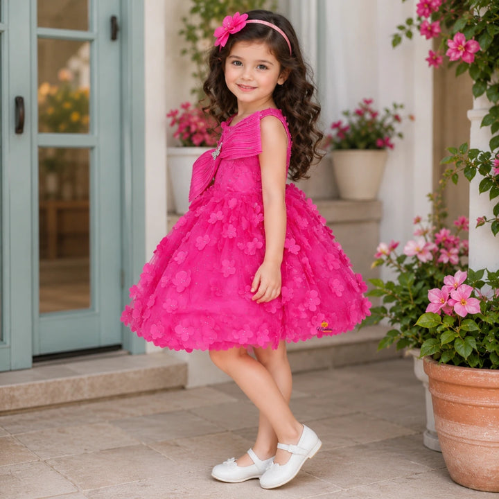 Rani Pink Frock for Girls with Bow & Butterfly Accent